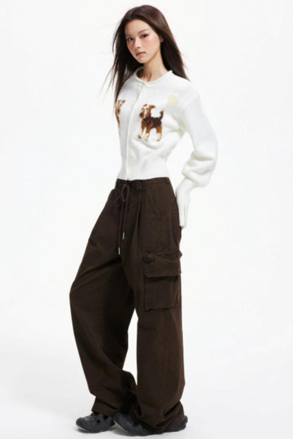 Puppy Jacquard Cropped Cardigan