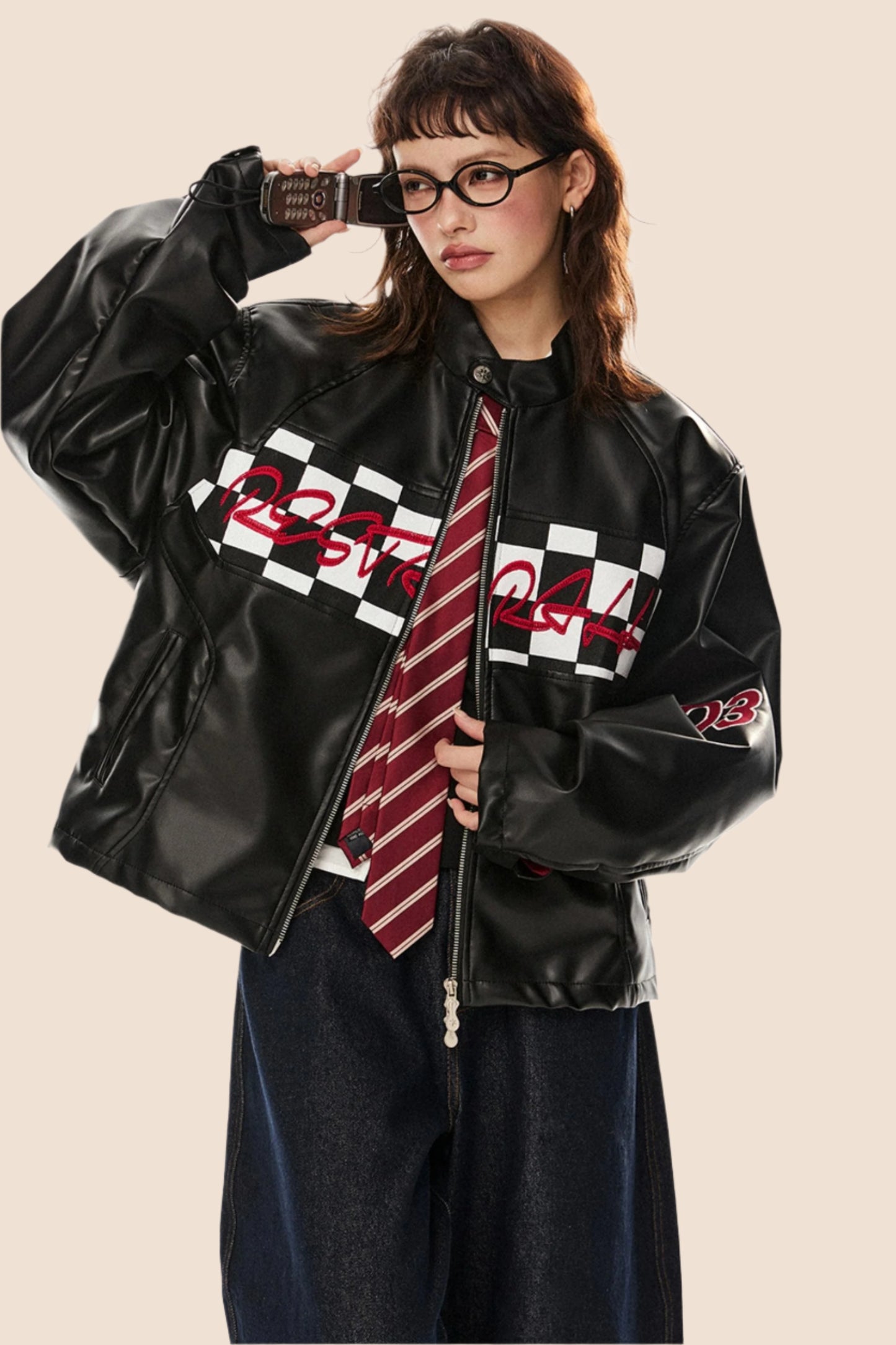 Racing Style Loose Biker Jacket