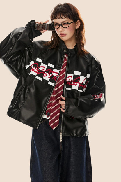 Racing Style Loose Biker Jacket