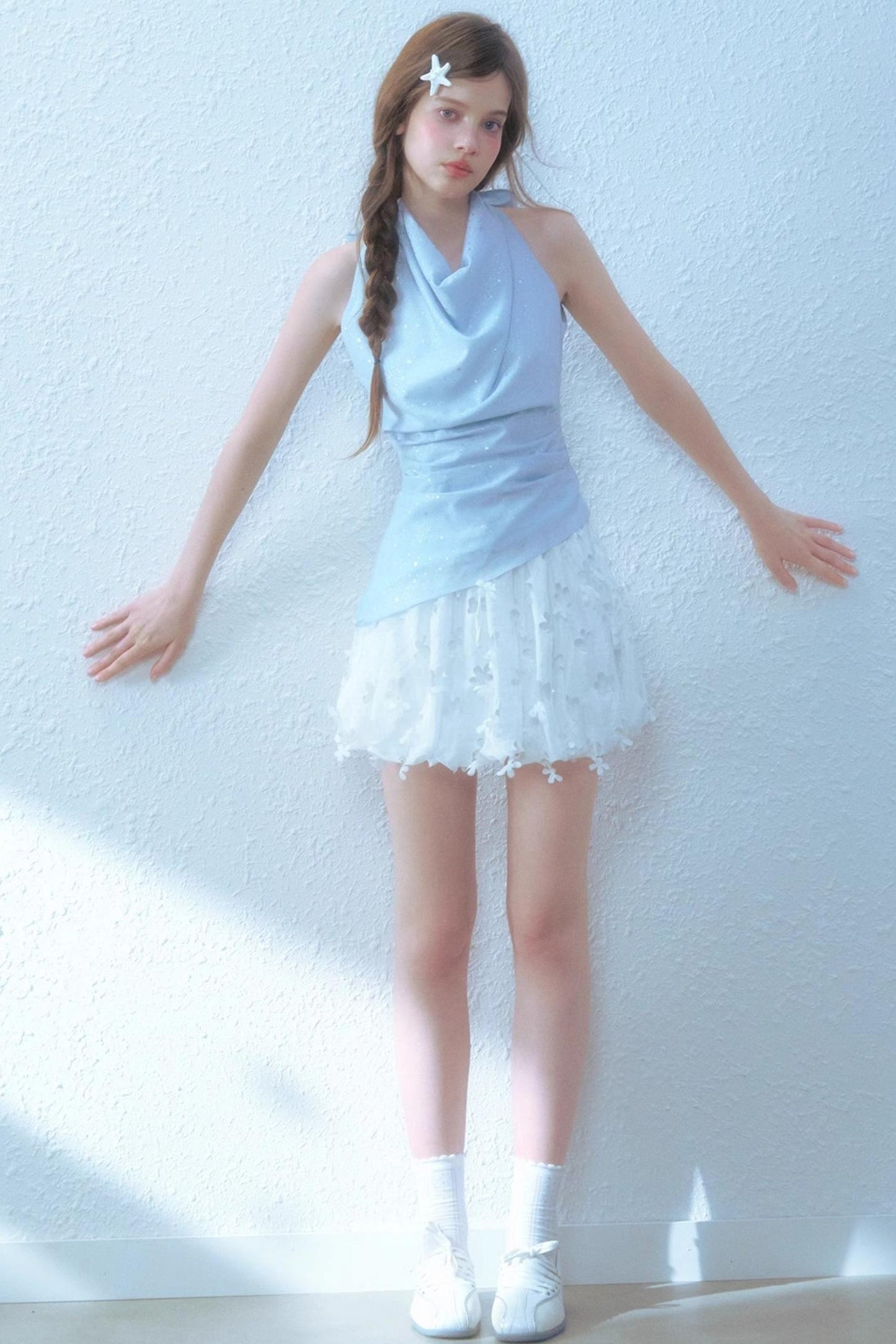 Beige Blue Swing Top