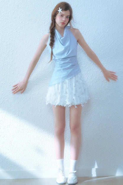 Beige Blue Swing Top