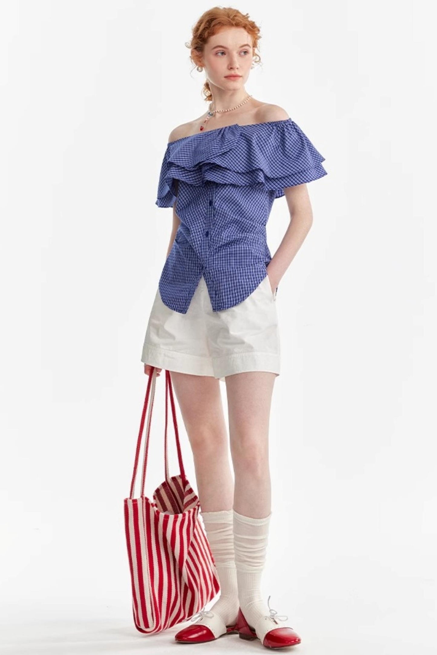 Blue Asymmetrical Ruffle Top