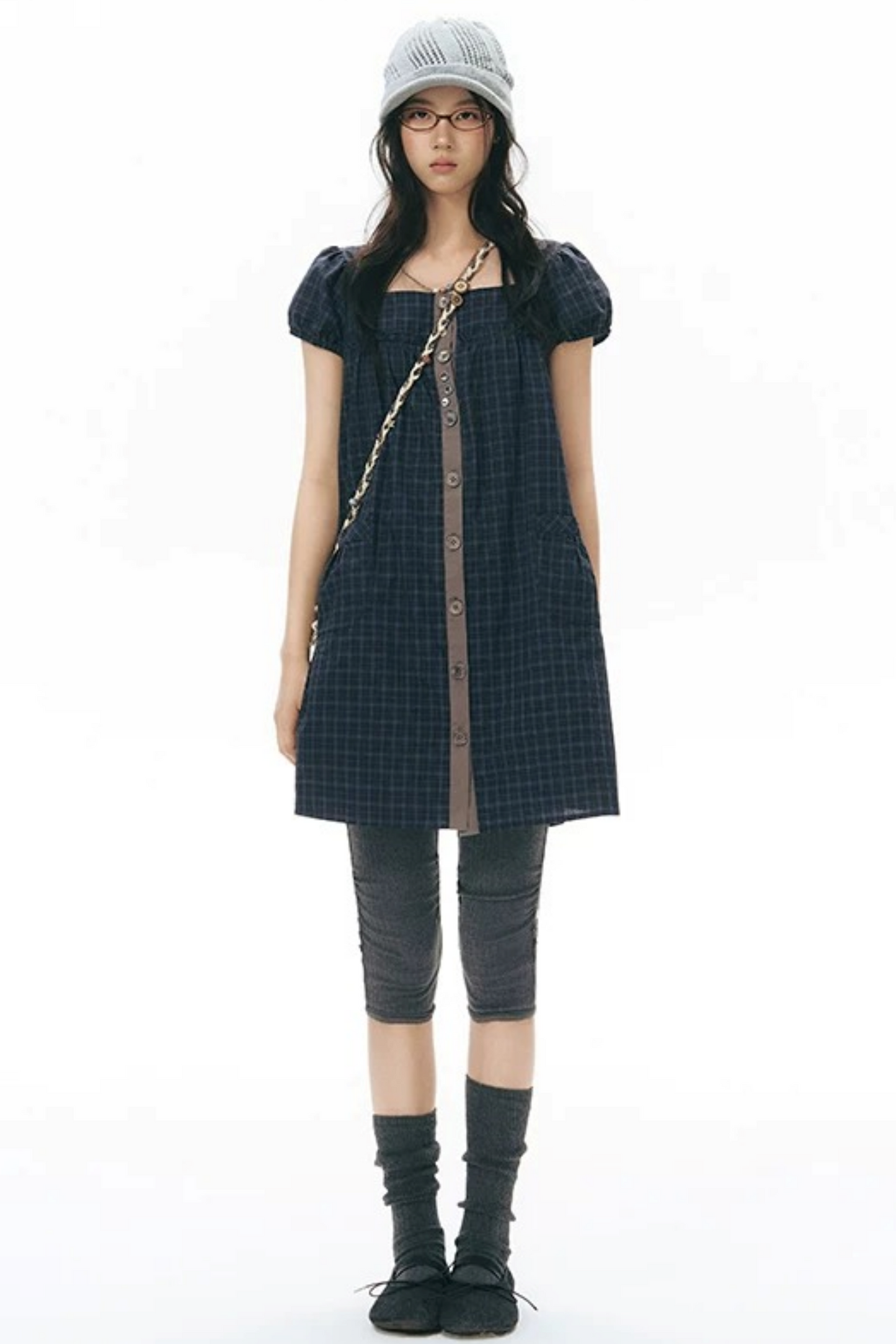 Plaid Puff Sleeve Babydoll Dress