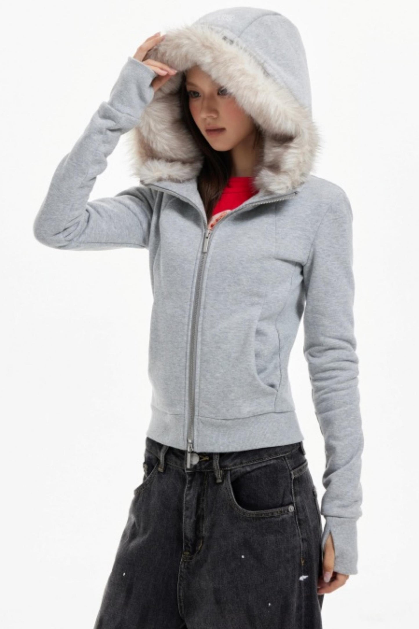 Fur Collar Slim Cotton Hooded Jacket