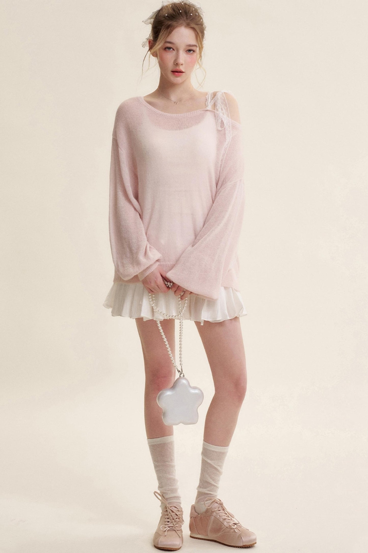 Slouchy Lace-Up Mohair Pullover Set
