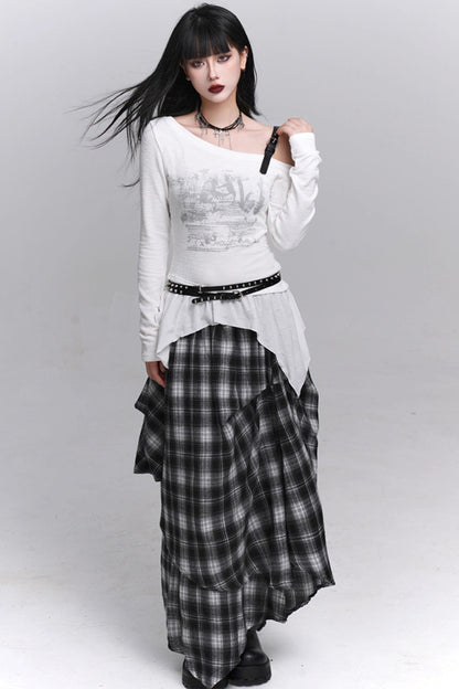 Gray Black Plaid Pleated Skirt