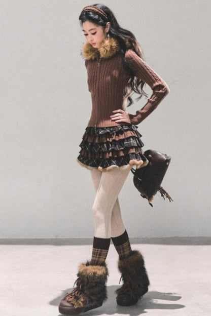 Maillard Poetry Plaid Skirt