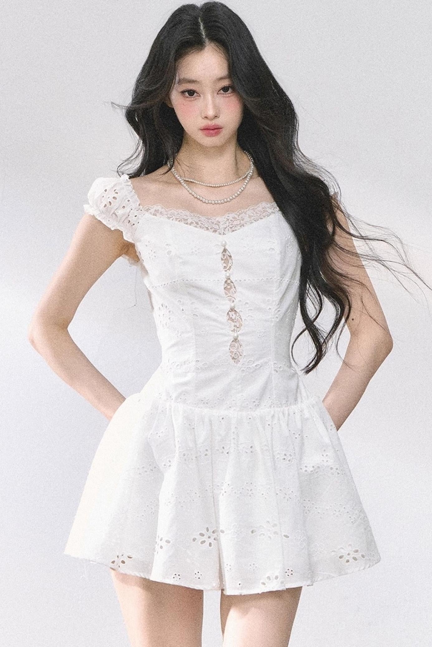 White Slimming French Lace Dress
