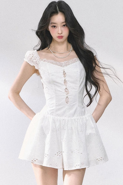 White Slimming French Lace Dress