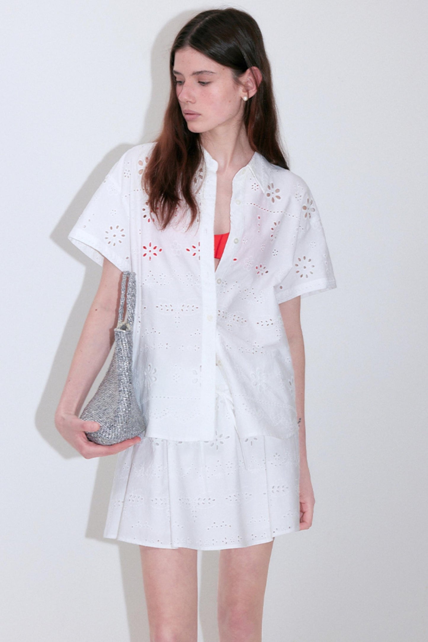 Summer Sheer Texture Lapel Shirt Skirt Set-Up