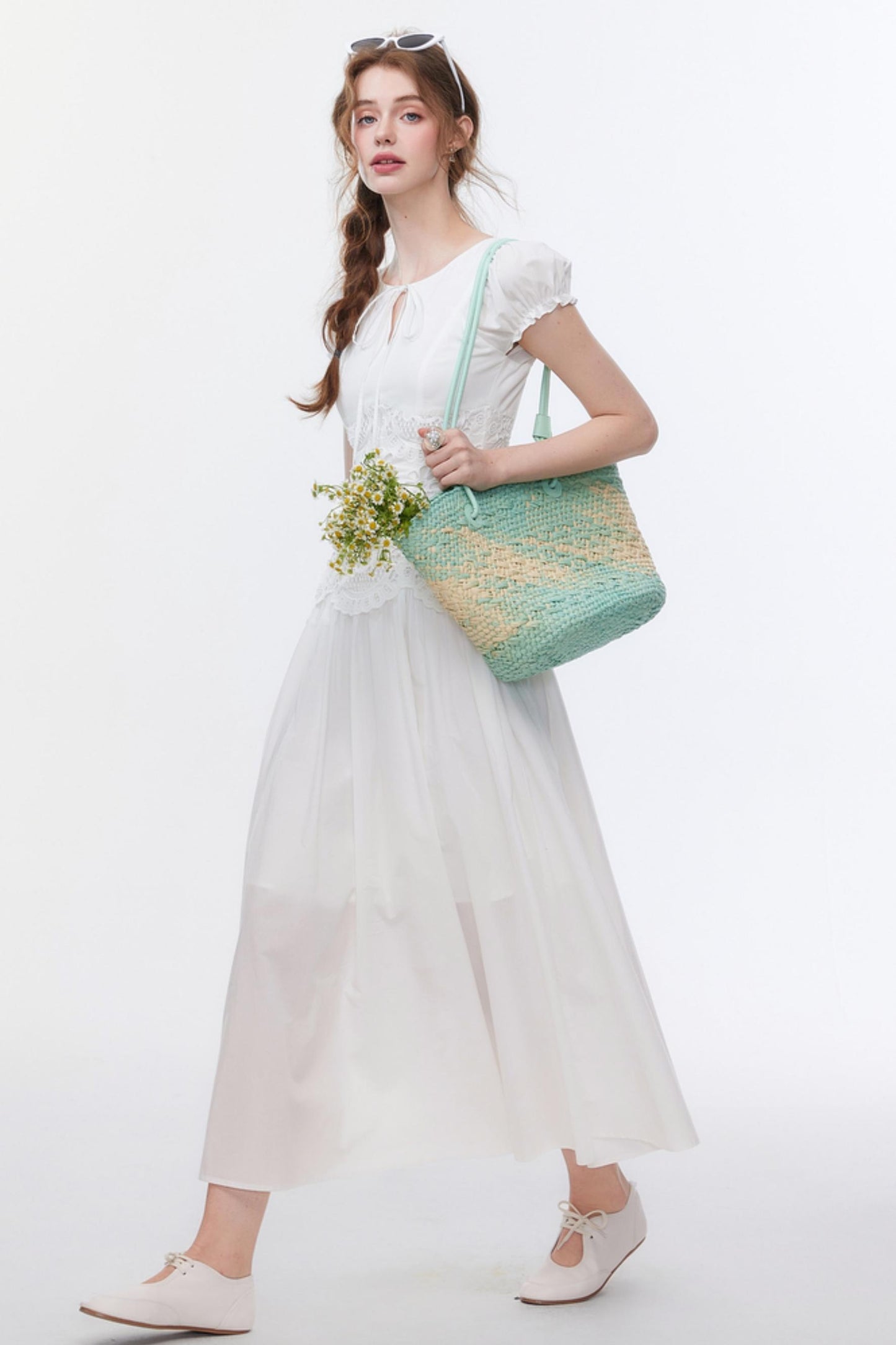 Bubble Sleeve White Dress