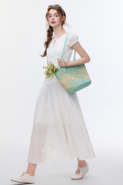 Bubble Sleeve White Dress