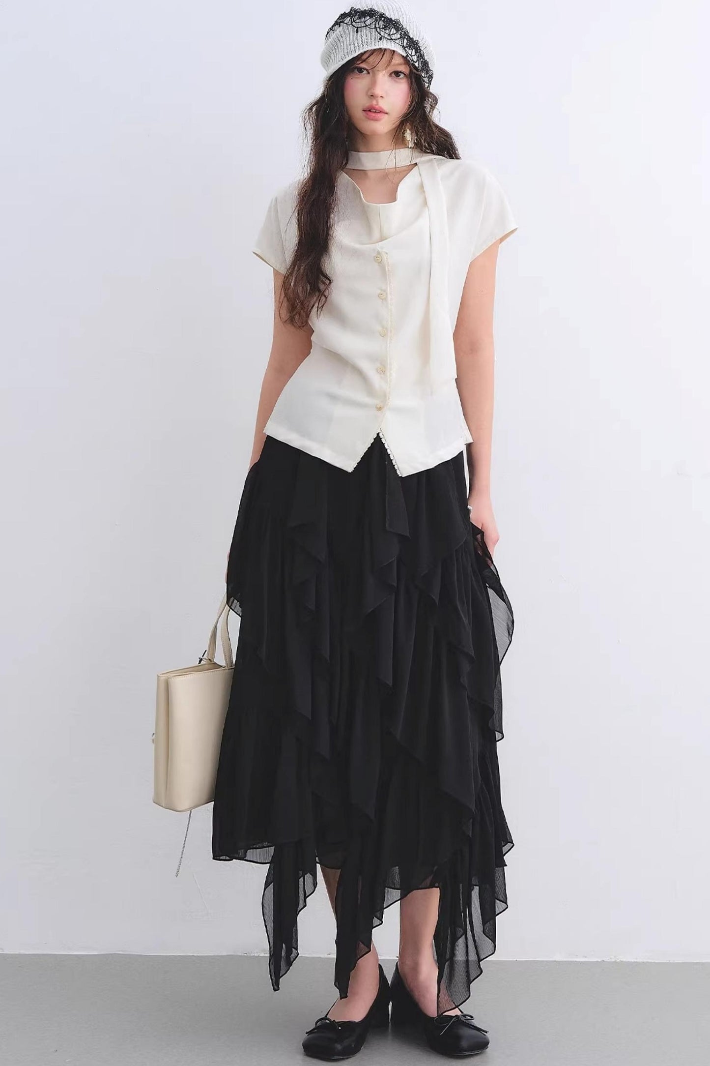 Irregular Ruffled Elastic Chiffon Skirt