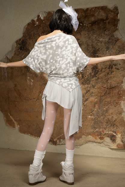 Patchwork Asymmetrical Off-Shoulder Top