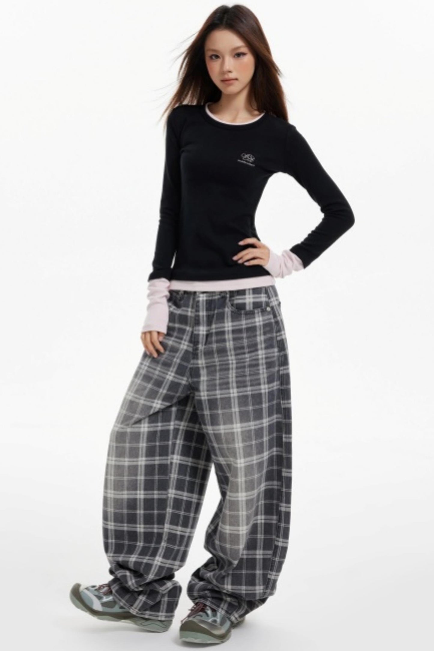 Contrast Fake Two Vintage Long-Sleeve Top