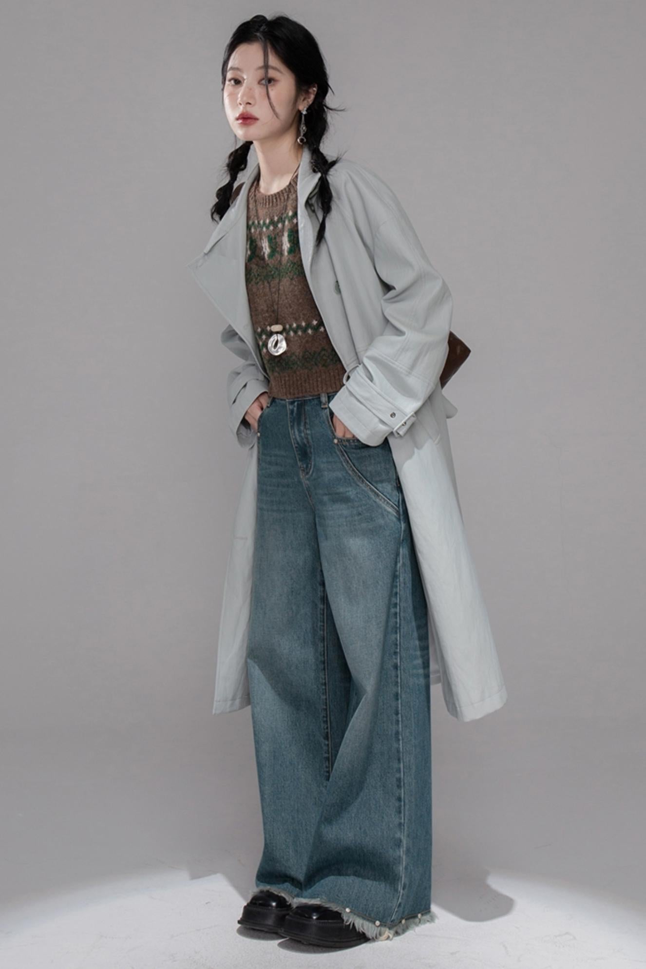 First Gray Leather Trench Coat