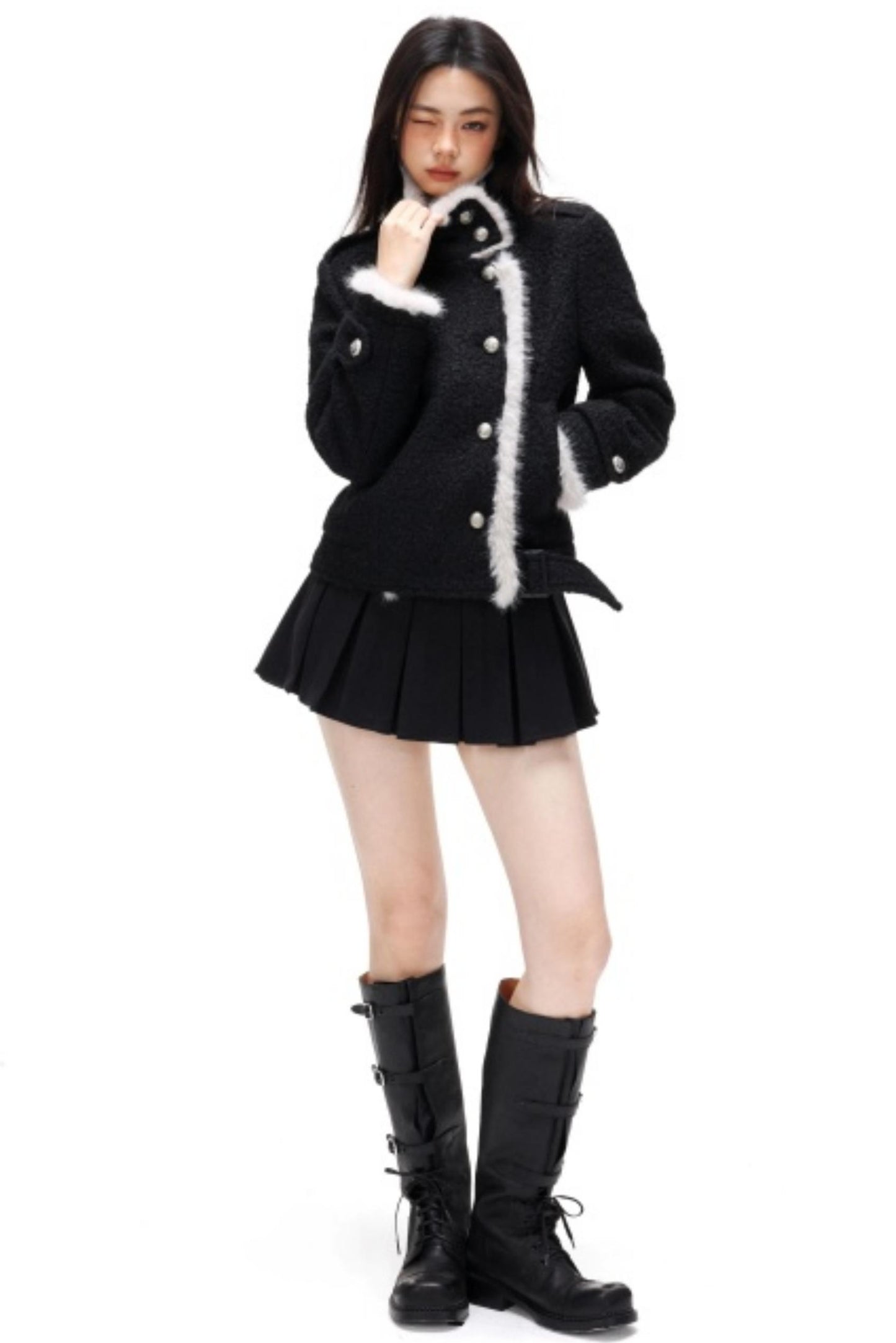 Retro Plush Patchwork Woolen Coat