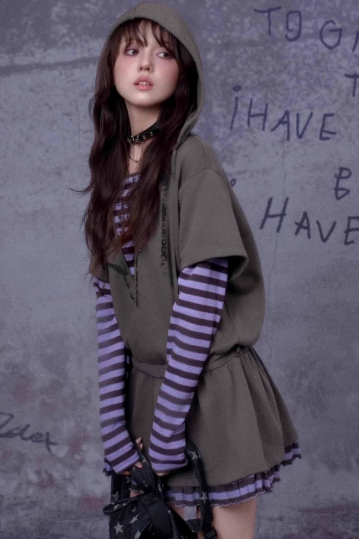 Purple Spirit Fake Two Hooded Dress