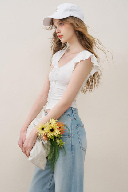 High-Waist Denim Trousers