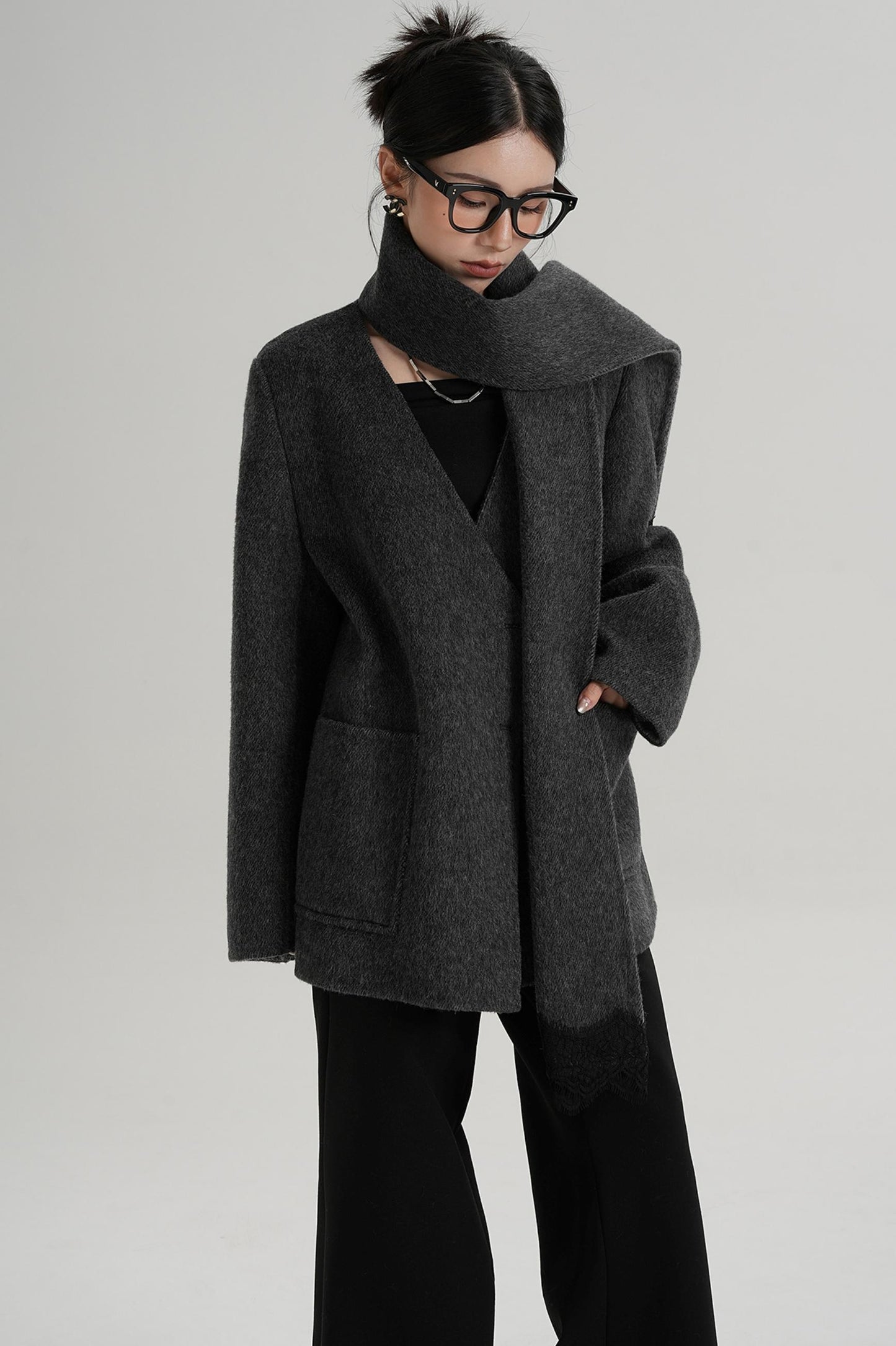 Scarf Patchwork Lace Woolen Coat