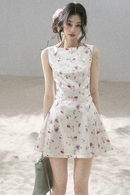 French Floral Satin Dress