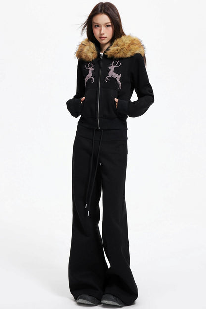 Diamond Deer Hooded Cardigan