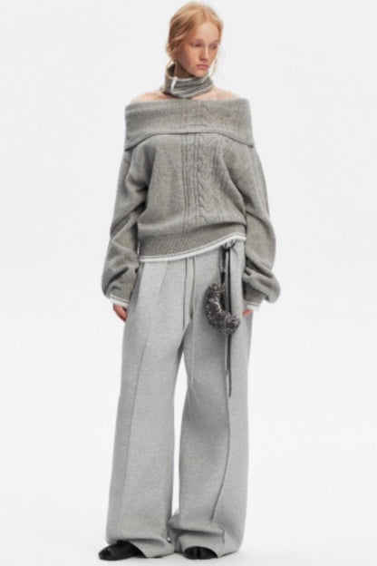 Off-Shoulder Color-Blocked Knit Sweater