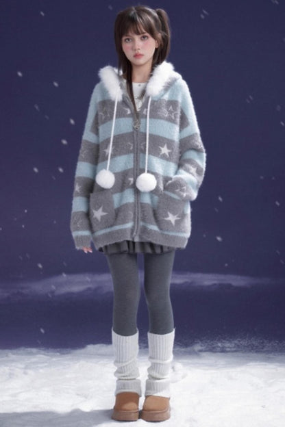 Gray-Blue Striped Star Sweater