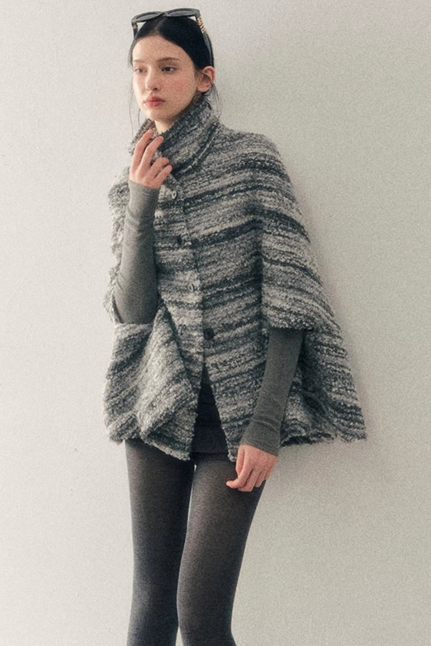 French Striped Wool Cape Coat