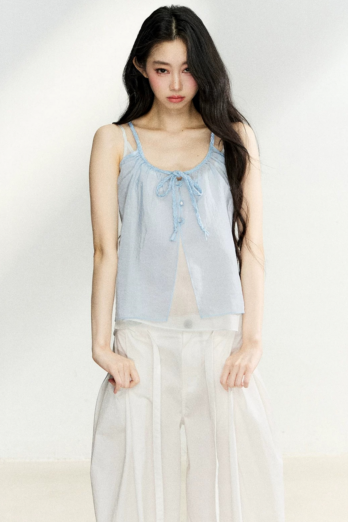 Lace-Up Sheer Cardigan Set-Up