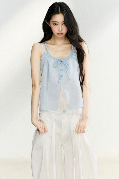 Lace-Up Sheer Cardigan Set-Up