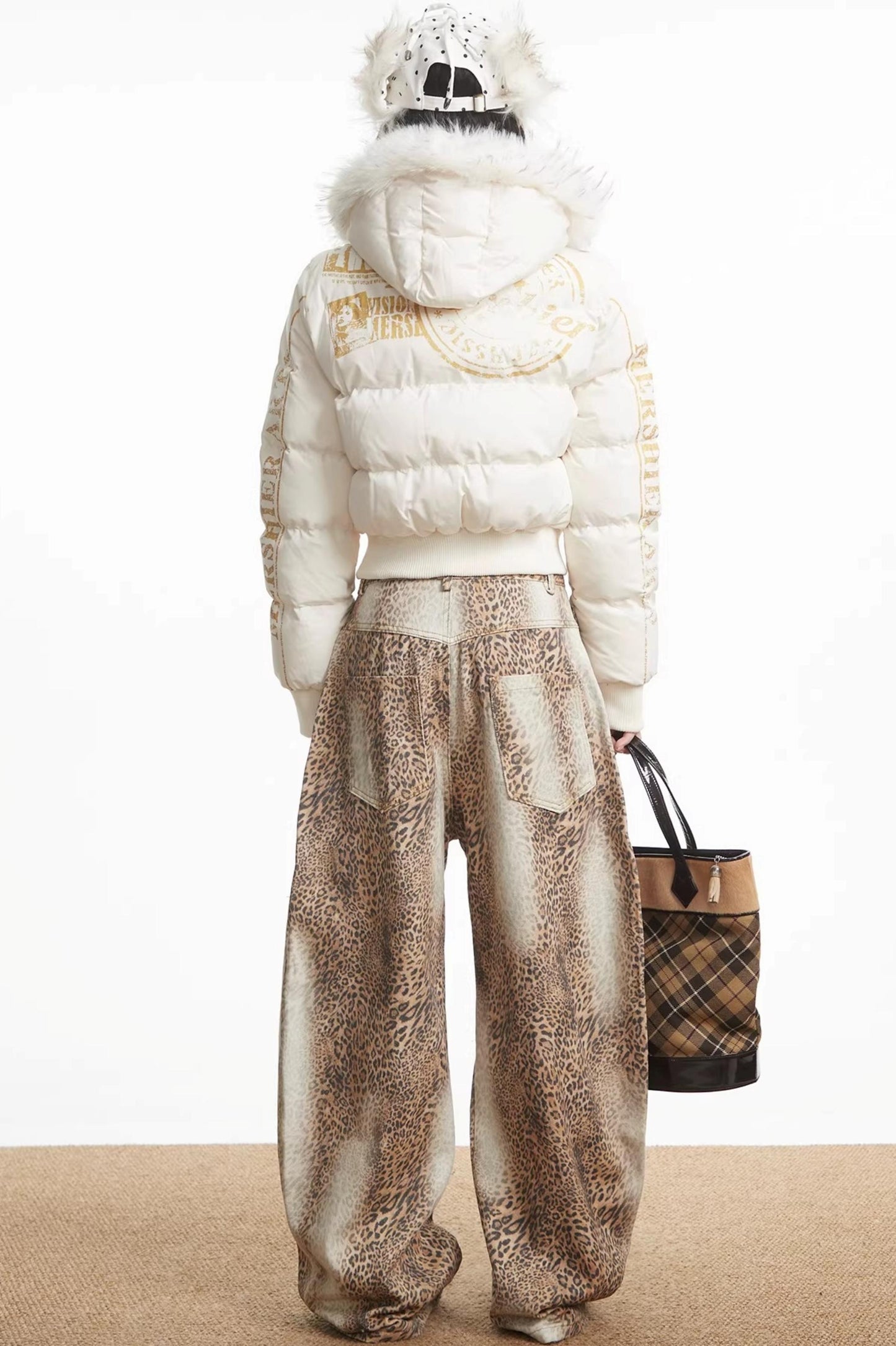 Retro Leopard Print Denim Pants