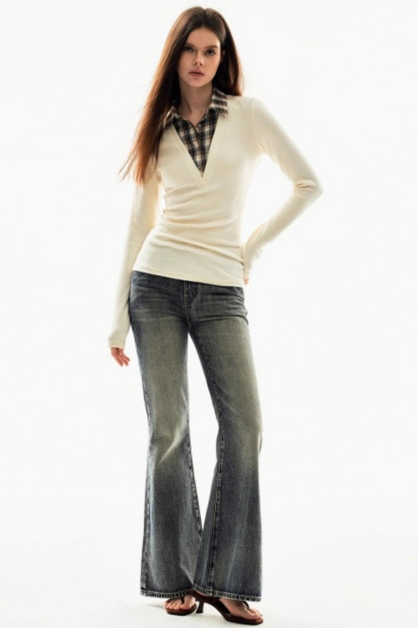 Plaid V-Neck Knit Sweater