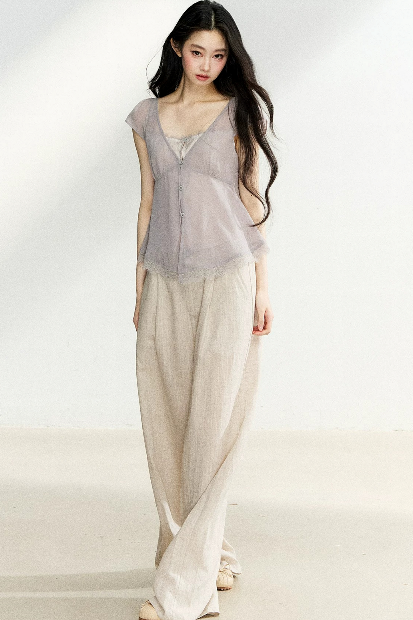 Lace Trim V-Neck Top
