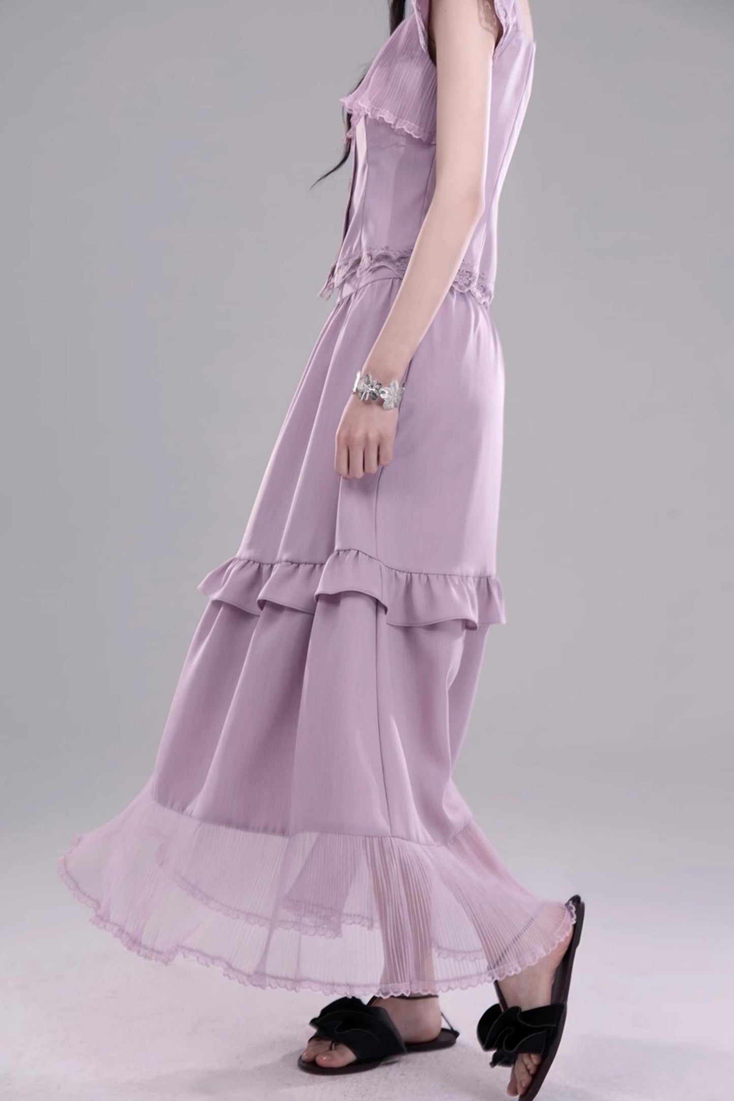 Purple Lace A-Line Skirt Top Set