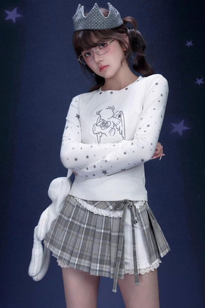 Gray-Green Plaid Pleated Skirt