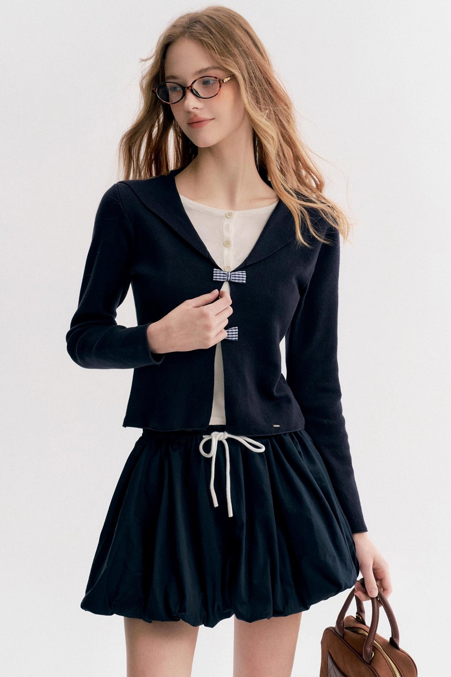 Contrasting Pleated Puffy Skirt