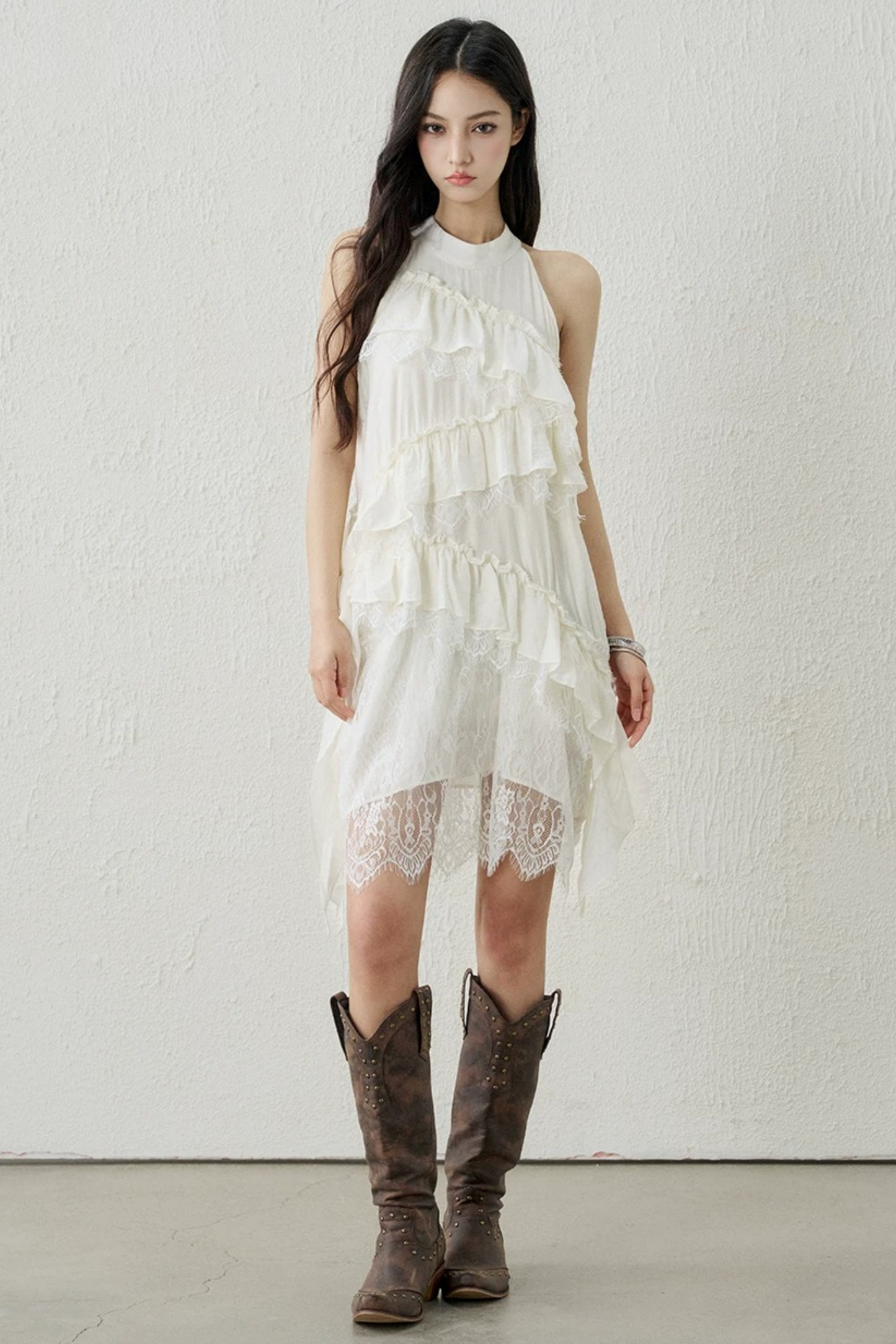Apricot Lace Ruffle Dress