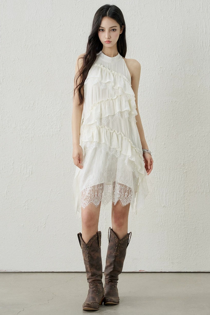 Apricot Lace Ruffle Dress