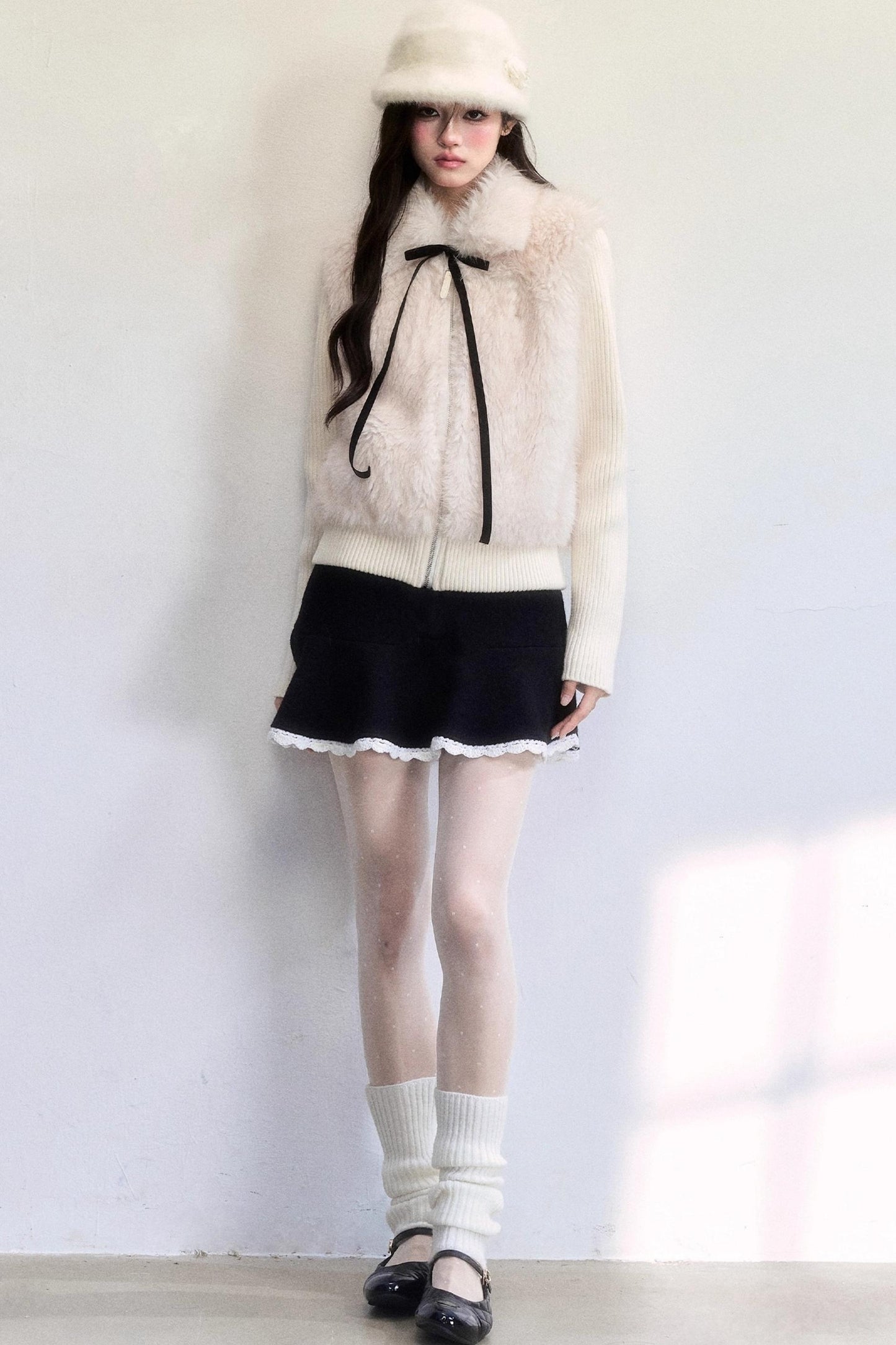 Color-Block Woolen Skirt