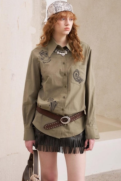 Cashew Flower Embroidered Long Sleeve Shirt