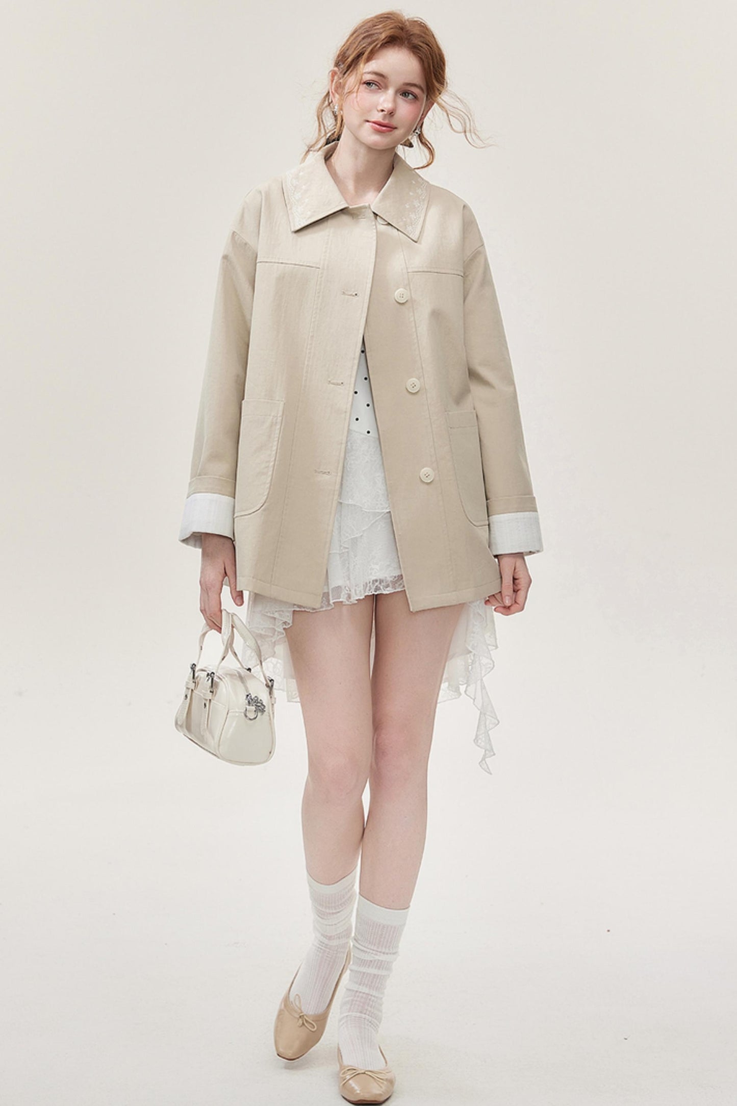 Khaki Embroidered Trench Coat