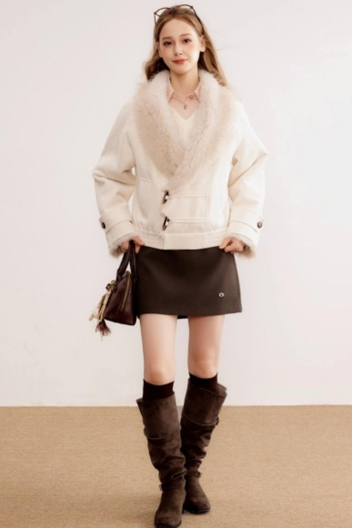 Fur Collar Leather Parka Coat