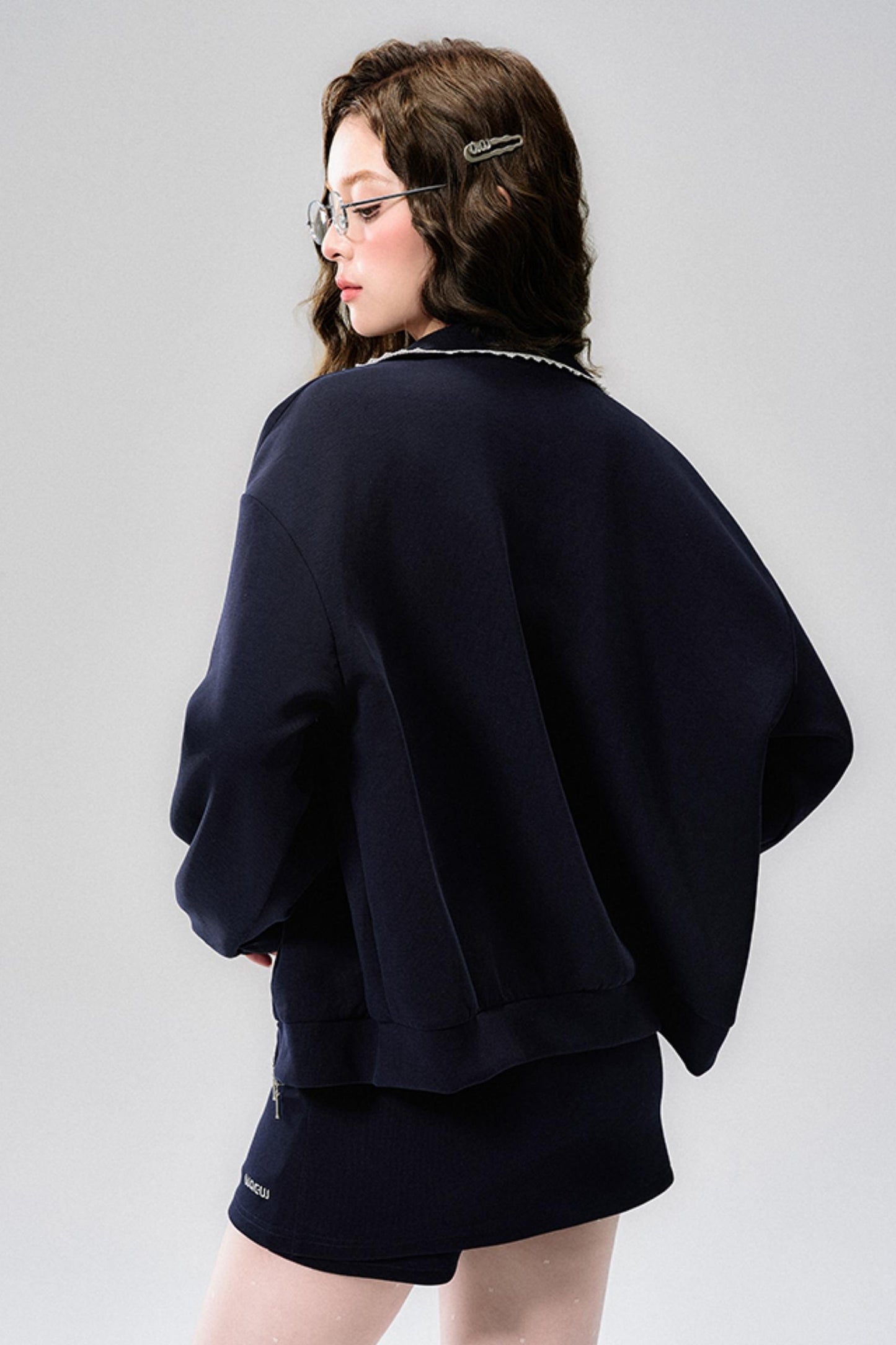 Navy Lace Jacket & Skirt Set-Up