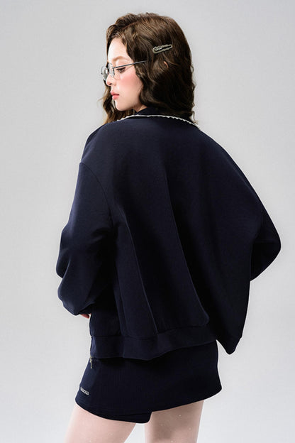 Navy Lace Jacket & Skirt Set-Up