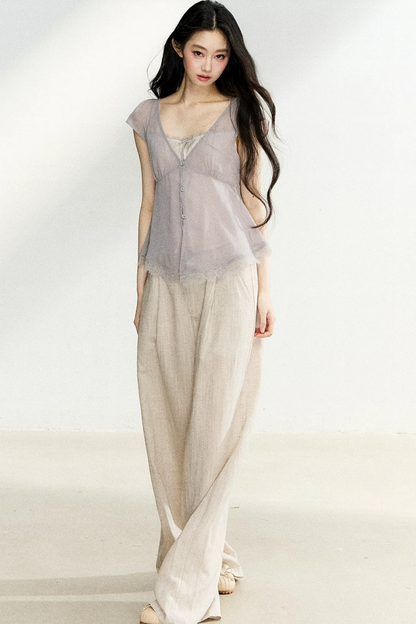 Linen Drape Wide-Leg Pants