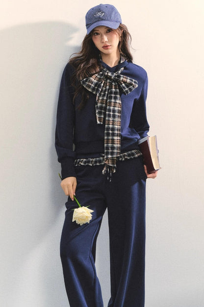 Plaid Sweatshirt Trousers Set-Up