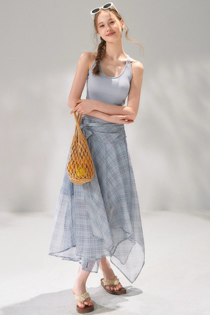 Completo a Due Pezzi Retro a Quadri in Chiffon