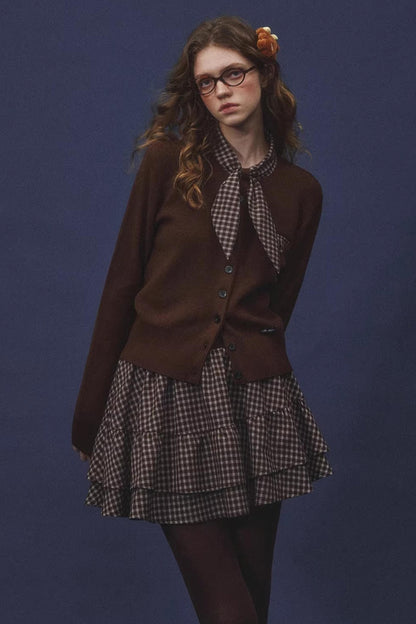 Plaid Melard Knit Top Skirt Set-Up