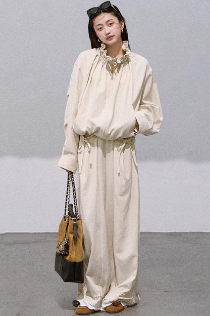 Lyocell Embroidered Drawstring Jacket Set-Up